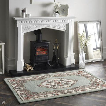Shensi Traditional Floral Aubusson Medallion Border French-Style Hand-Carved Hi-Low Textured Soft Durable Wool Green Rug-Origins-Rug Love - The Most Loved Rug Store